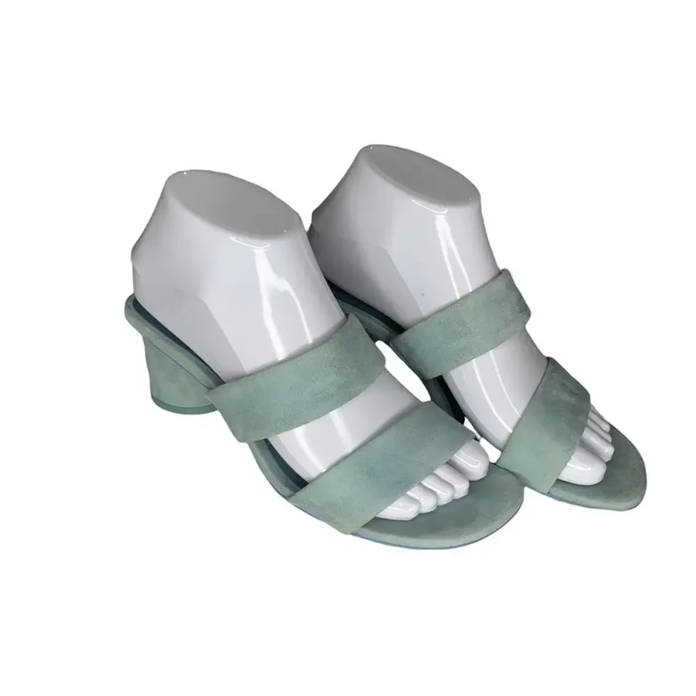 ZARA Sandals Size 6.5 (37) baby blue chunky 2.25" heels - Picture 4 of 14